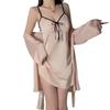 Women's Silky Deep V Push Up Padded Slim Cami Dress with Robe Lounge Set