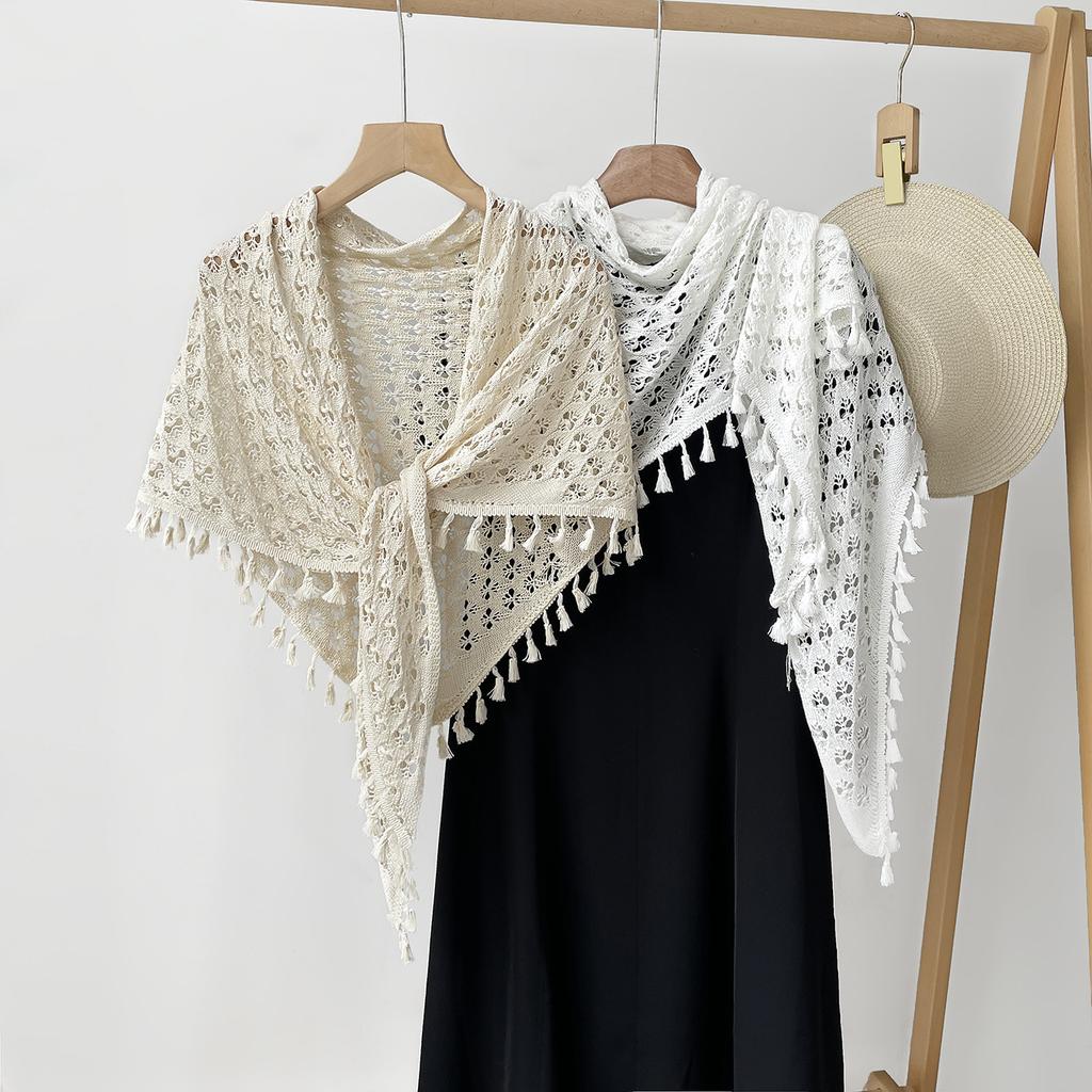 Bohemian Leather Shawl Beige Hollow Fringed Shawl Women'S Outer Cover Cheongsam Shirt Cape Air-Conditioned Room Shawl