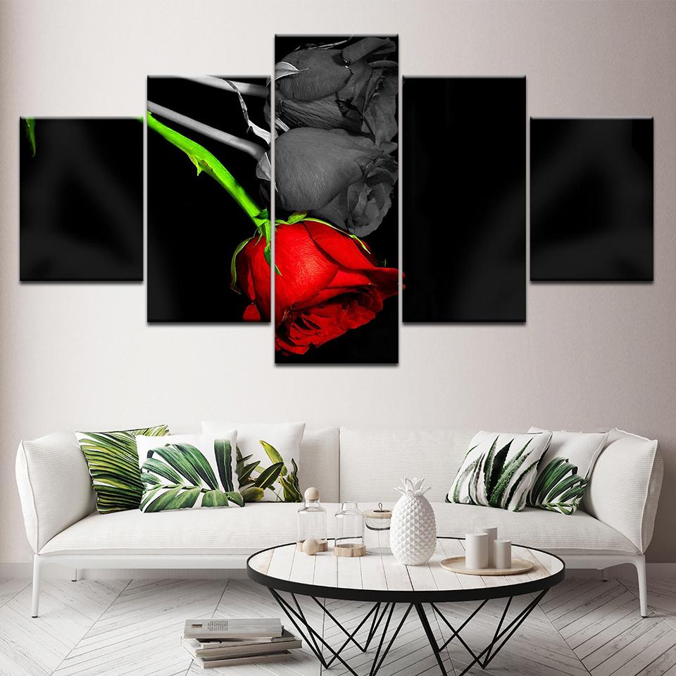 Most beautiful rose flowers 5 Piece Canvas Wallpapers modern Poster Modular art painting for Living Room Home Decor