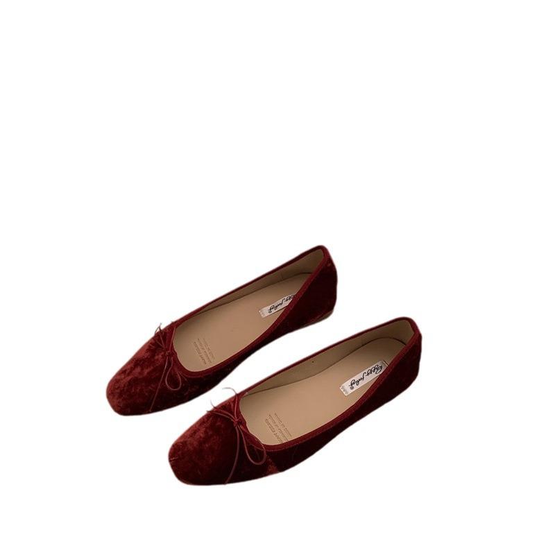 French flat-bottomed bow single shoes 22 new spring retro grandma shoes ballet shoes ladyshoes