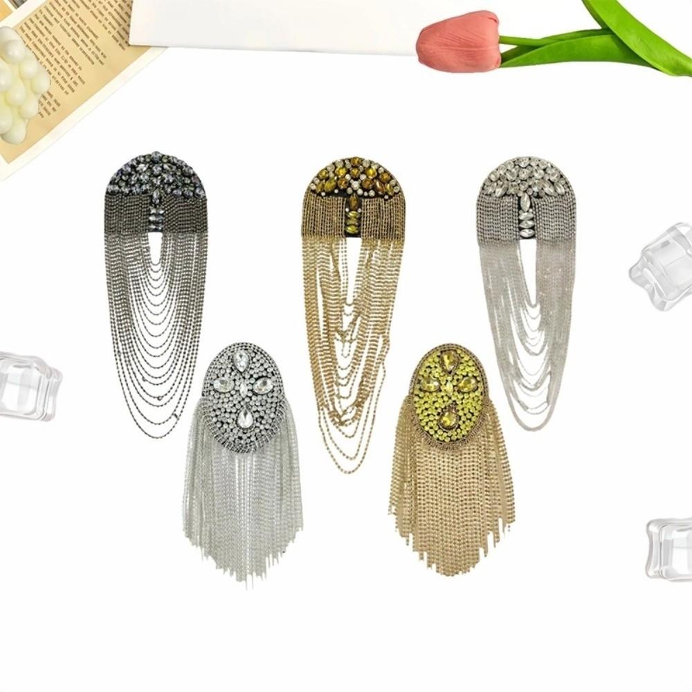 Luxury Beaded Decoration Diamond Tassel Epaulets Detachable Sparkling Shoulder Brooch Rhinestone Brooch Epaulet