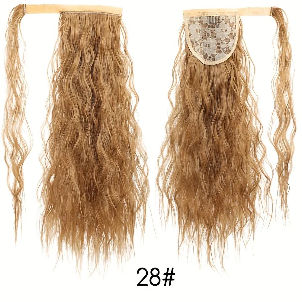 Long Wave Ponytail Wrap Around Wavy Ponytail Extensions Fluffy Hair Piece Magic Paste Ponytail Hairpiece 18 Inch Fake Hair,Suitable For Daily Use