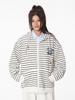 Long Sleeve Oversized Hooded Zip-up Vintage Stripe Hoodies Casual Loose Women Spring Autumn Sweatshirt Tops
