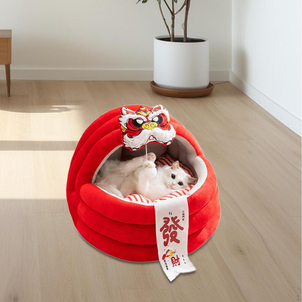 Winter Cat Bed Sleeping Thicken Cushion Semi Enclosed Pet Shelter Portable Hideaway Small