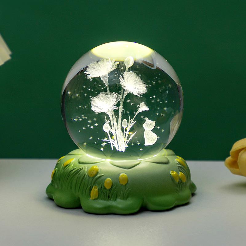 Tulip Crystal Ball 3D Night Light - Luminous Bedroom Ornament & Birthday Gift for Girls