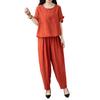 Women's Cotton Linen 2-Piece Outfit Casual Short Sleeve Crew Neck Top And Long Pants