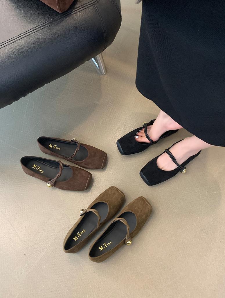 Fashion Square Toe Women Flats Loafers 2024 New Arrivals Dance Shoes Black Brown Green Belt Buckle Casual Mules Shoes Woman Size 35-39