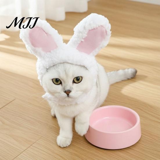 Cute Bunny Ear Hat for Cats Ears Cat Hat, Pet Soft Plush Funny Video Shoot Prop with Rabbit Small Dogs Party Costume Fun Photos