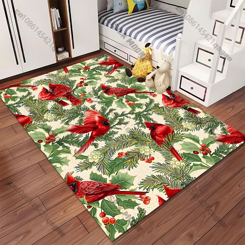 Cardinals holly foliage Christmas decor carpet Yoga living room room decor children's crawling mat doormat area rug