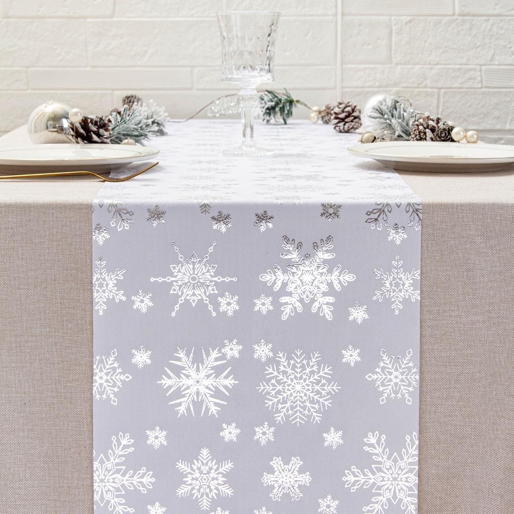 Polyester Christmas Tablecloth Snowflake Printed Table Cover Holiday Style Table Runner  Home Decor