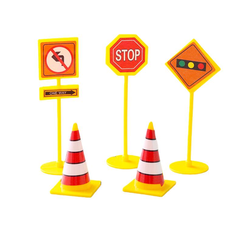 Excavator Digger & Traffic Sign Cake Decoration Topper Set