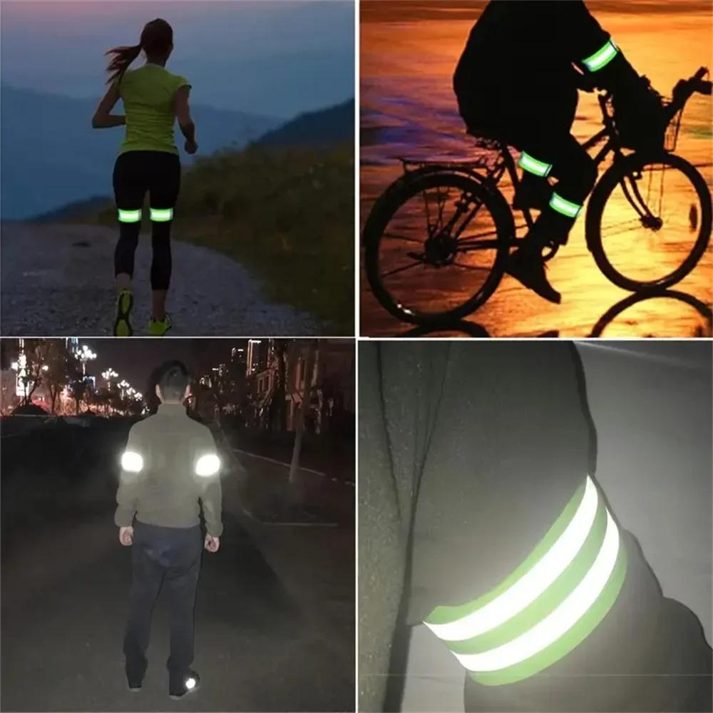 1/2pair Reflective Bands Outdoor Sport Wrist Ankle Arm Leg Visibility Reflective Strap Night Walk Cycling Run Safety Light Tape