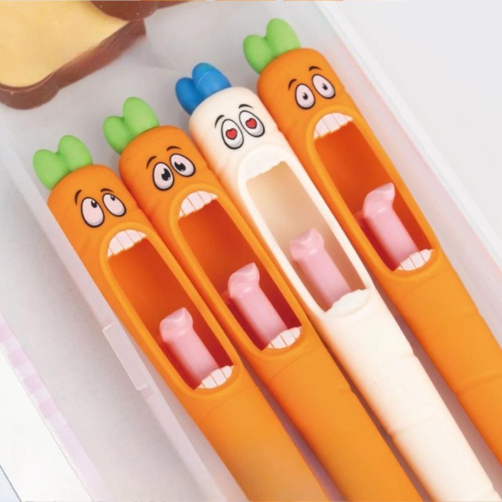 4PCS Confused Carrot Carrot Shaped Gel Pen 0.5mm Retractable Tongue Refill Funny and Fun Decompression Pen School Stationery