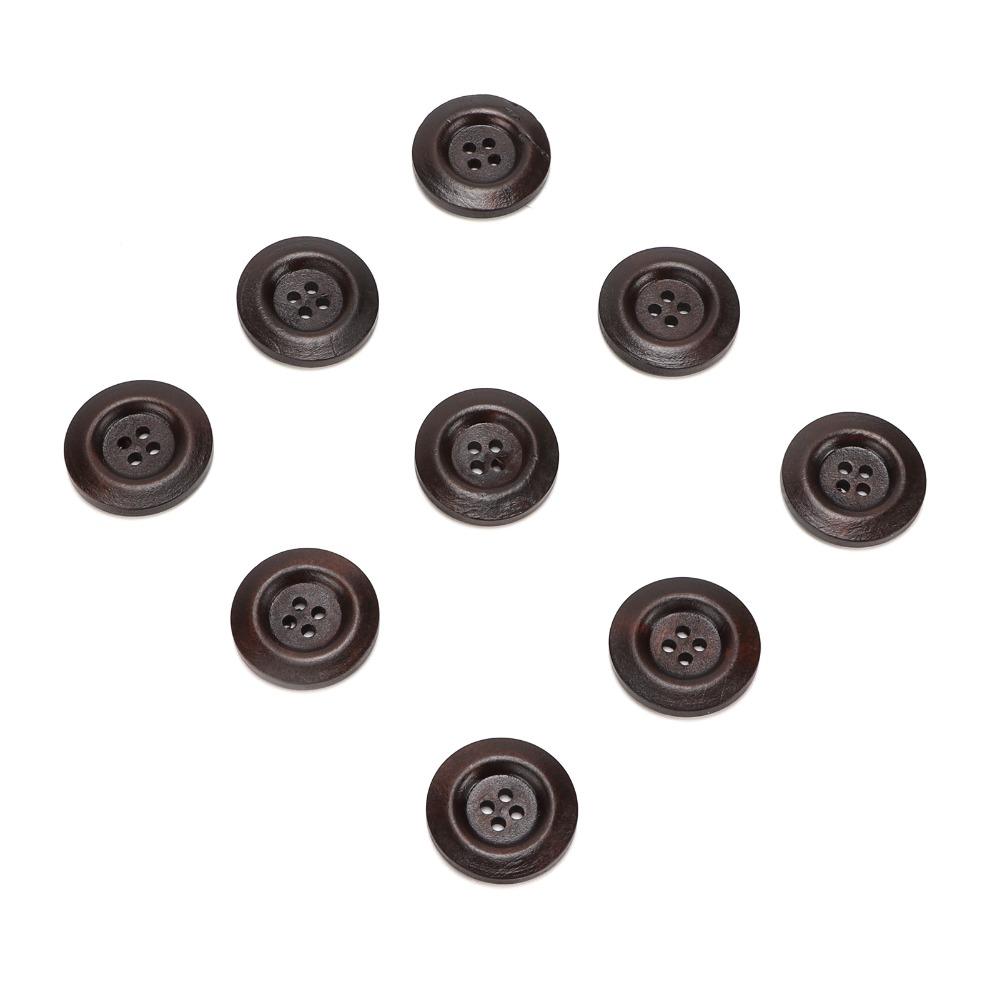 50pcs Dark Brown 4 Hole Buttons Wide Edge Sewing Buttons Craft Wooden Buttons  DIY Craft
