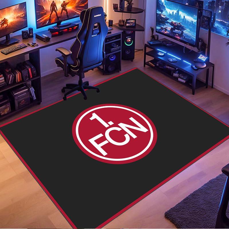 1. FCN Fußballverein Einfaches Logo Teppich, Bodenmatte mit einfarbig schwarzem Hintergrund, Rutschfester Teppich für Wohnzimmer Schlafzimmer, Sport Dekor Teppich
