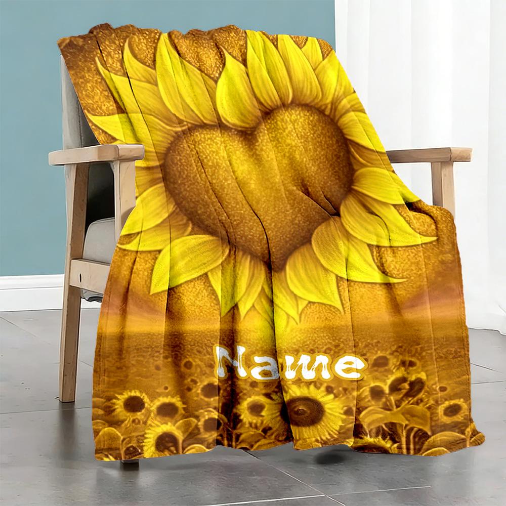 Love Sunflower Personalized Text Blanket Throw Customizable Blanket Soft Warm Cozy Suitable for Living Room Couch Nap Office Four Seasons Universal