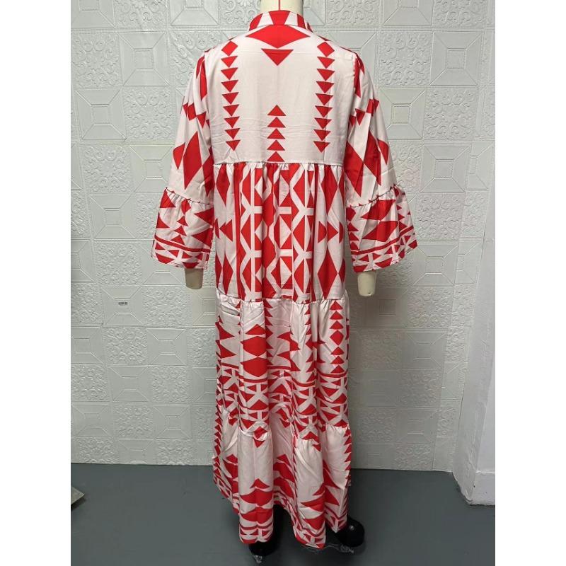Women S Bohemian Printed Maxi Dress Plus Size Elegant Long Sleeve