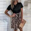 Leopard Print Women Dress with Bow Strap Summer Patchwork