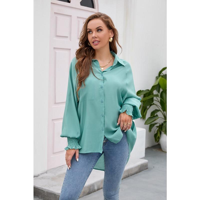 Spring and Autumn Women's Shirt Insert Sleeve Tencel Top Soft Solid Color Loose Plus Size Blouse