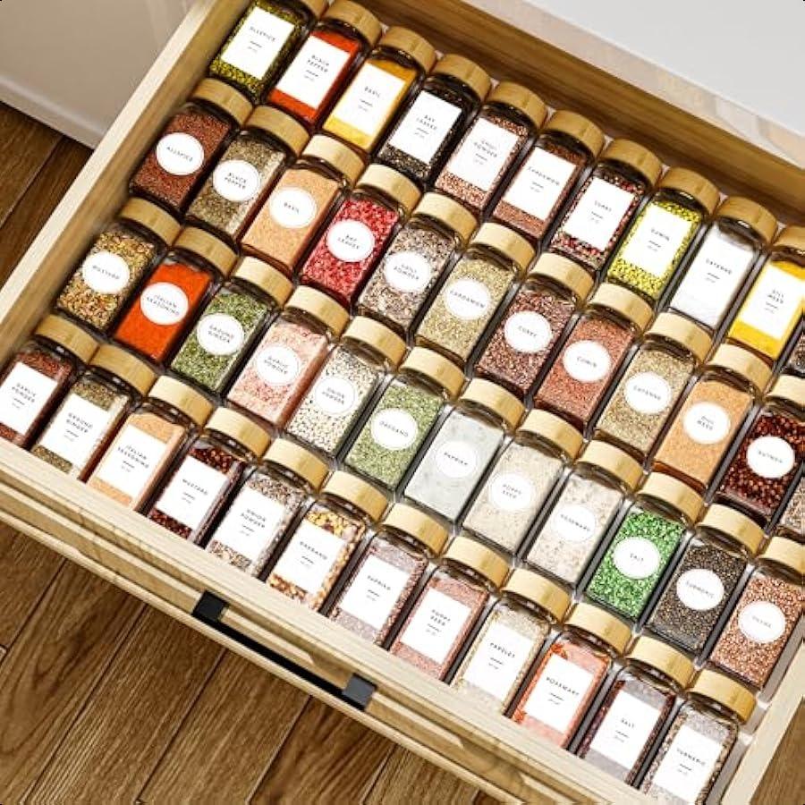 24 Glass Spice Jars with Label Spice Jar Set with Bamboo Lids 4oz Seasoning Containers Shakers and Spice Labels Empty Spice Bot