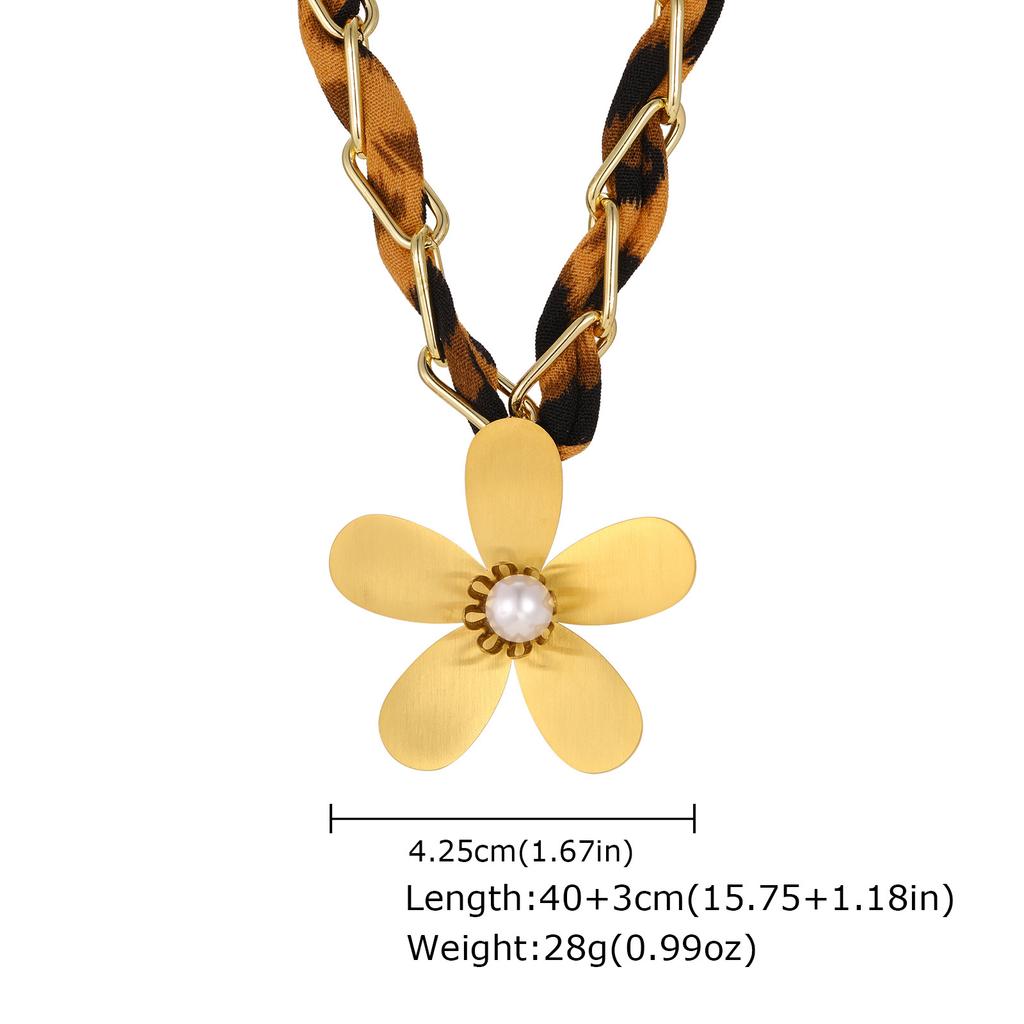 Choker Stainless Steel Personality Exaggerated Large Pendant Leopard Print Leather Rope Snake Chain Necklace Female Jewelry Nc-2693