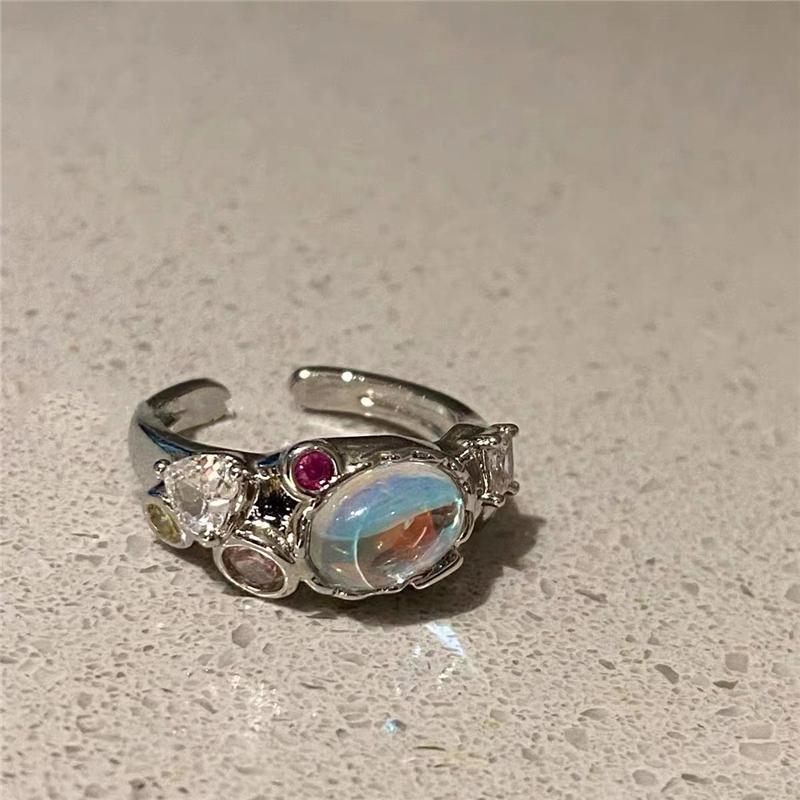 Trendy Vintage Opal Irregular Natural Stone Ring White Opal Aesthetic Hollow Boho Finger Rings For Women Y2K Creative Jewelry