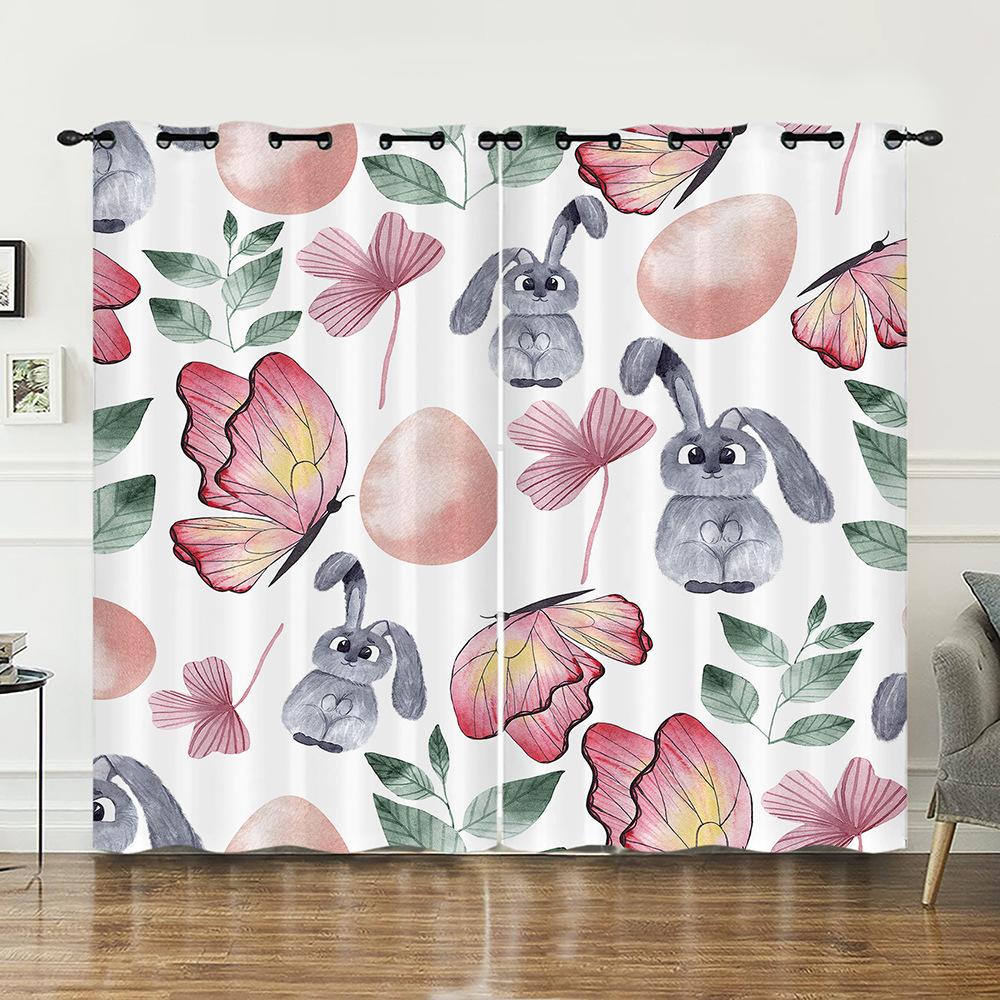 Curtain Rabbit Animal Illustration Curtain Digital Printing Blackout Curtain No Punching