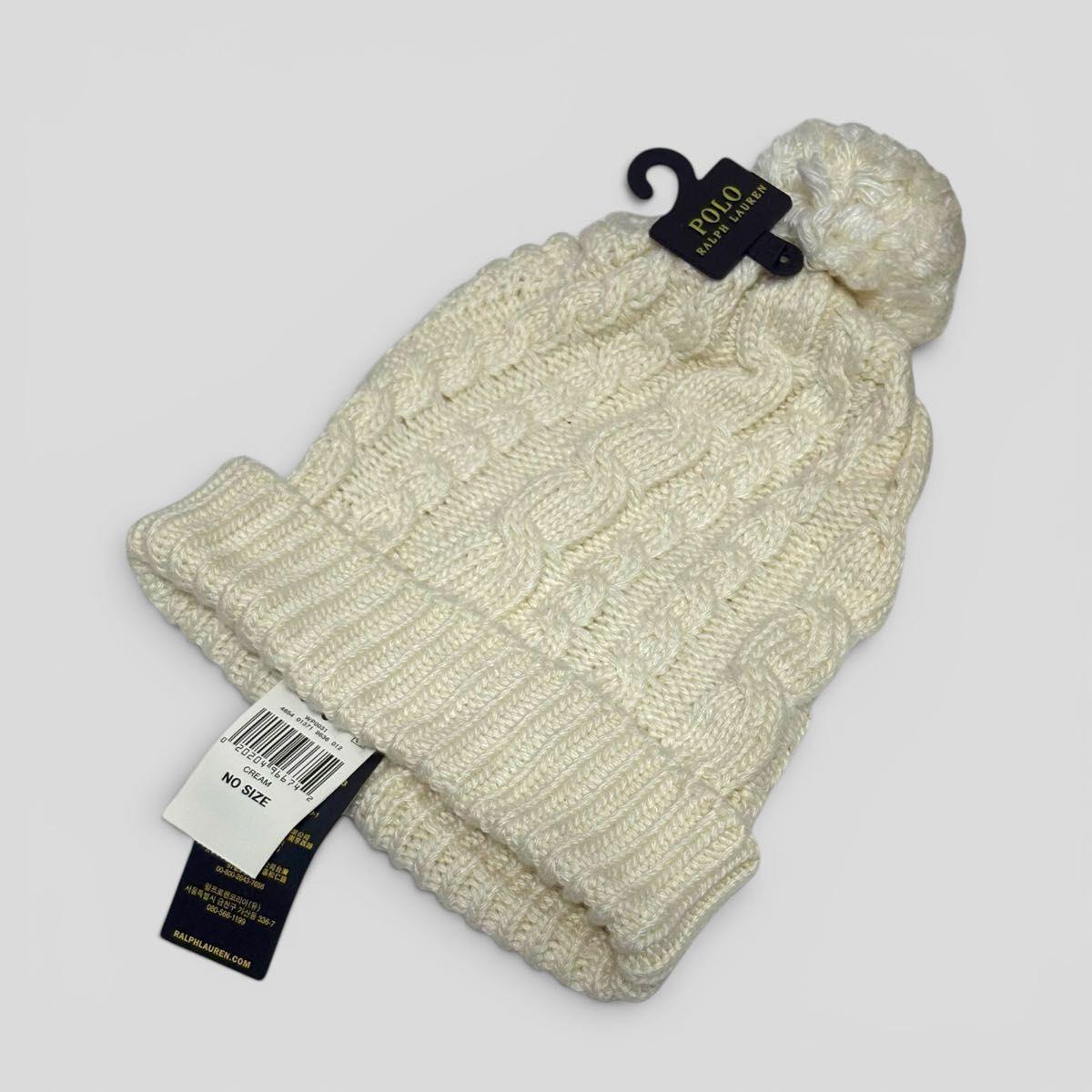Used With tag POLO RALPH LAUREN Polo Ralph Lauren cable knit hat with pom pom cream