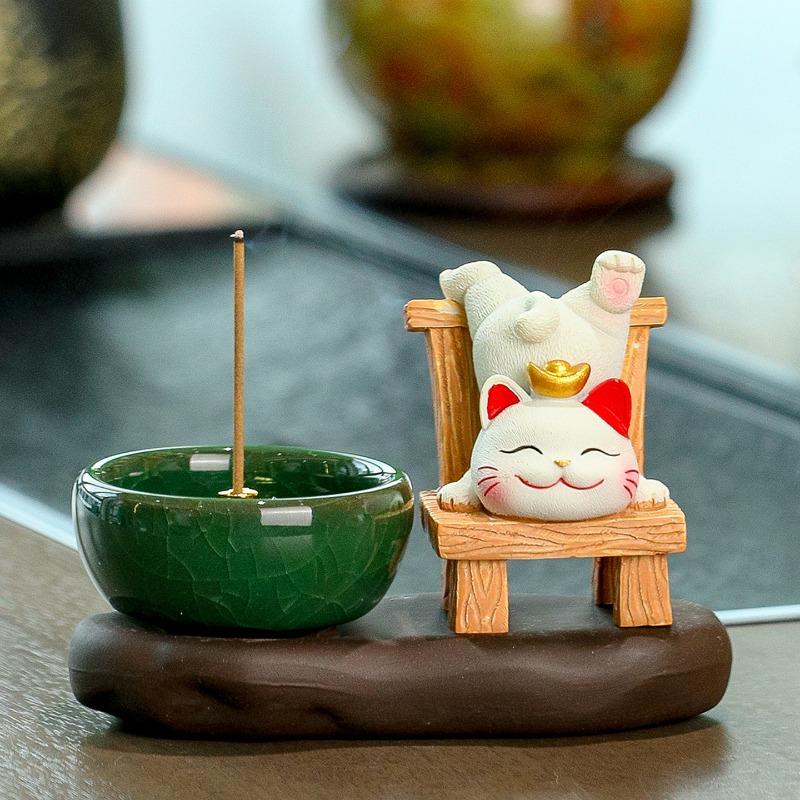 Lying-win Fortune-Bringing Cat Incense Stick Insert for Incense Burner Desktop Decor Item Incense Burning Sandalwood
