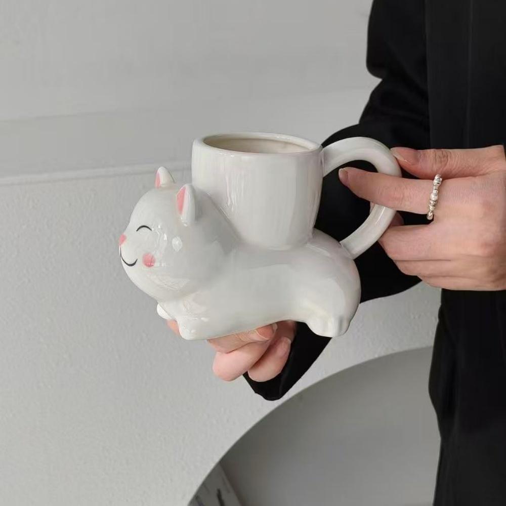 Funny Ceramic Mugs On Dog Cat Back Shape Coffee Cup with Handle Ceramic Animal Mugs Breakfast Milk Water Cup 201-300ml
