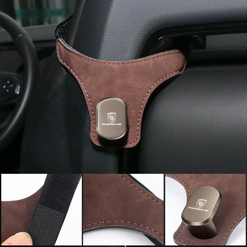 AIHQR1 PU Leather Auto Sports Seat Back Hook Organizer Car Sports Seats Hook For Porsche Cayenne GTS Panamera Carrera GT3 Sticker