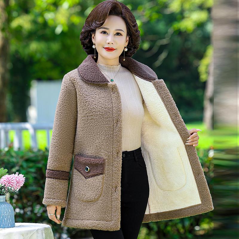 Autumn Winter Women Jacket Thick Fleece Warm Coat Ladies Lamb Fur Coat Mid-Long Loose Mother Dress Female Jacket