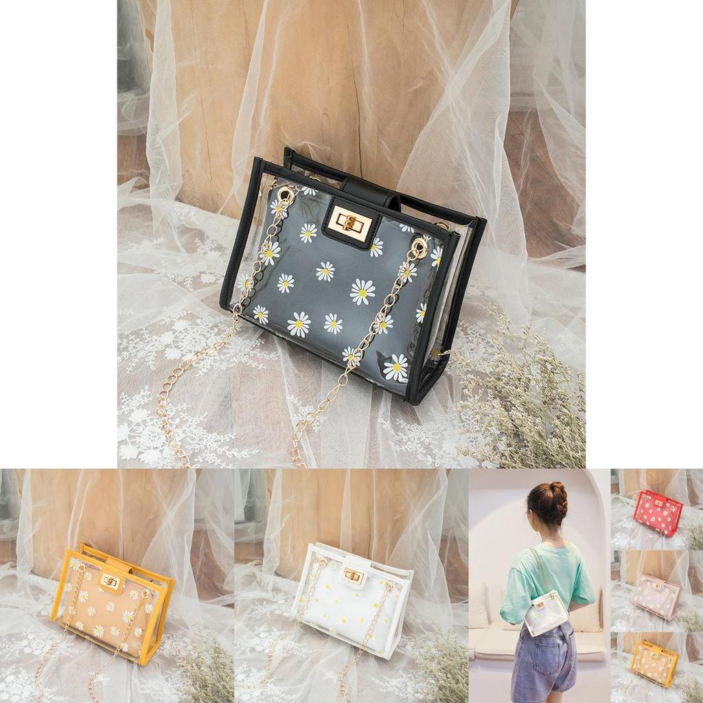 Elegante transparente Umhängetasche mit Gänseblümchen für Damen mit Kette
