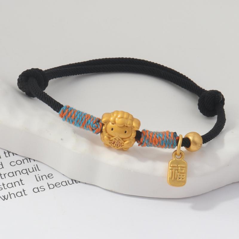 Adjustable Zodiac Goat Braided Bracelet Gold Plated Charm Braided Rope Bracelet Chinese Style Beads Womens New