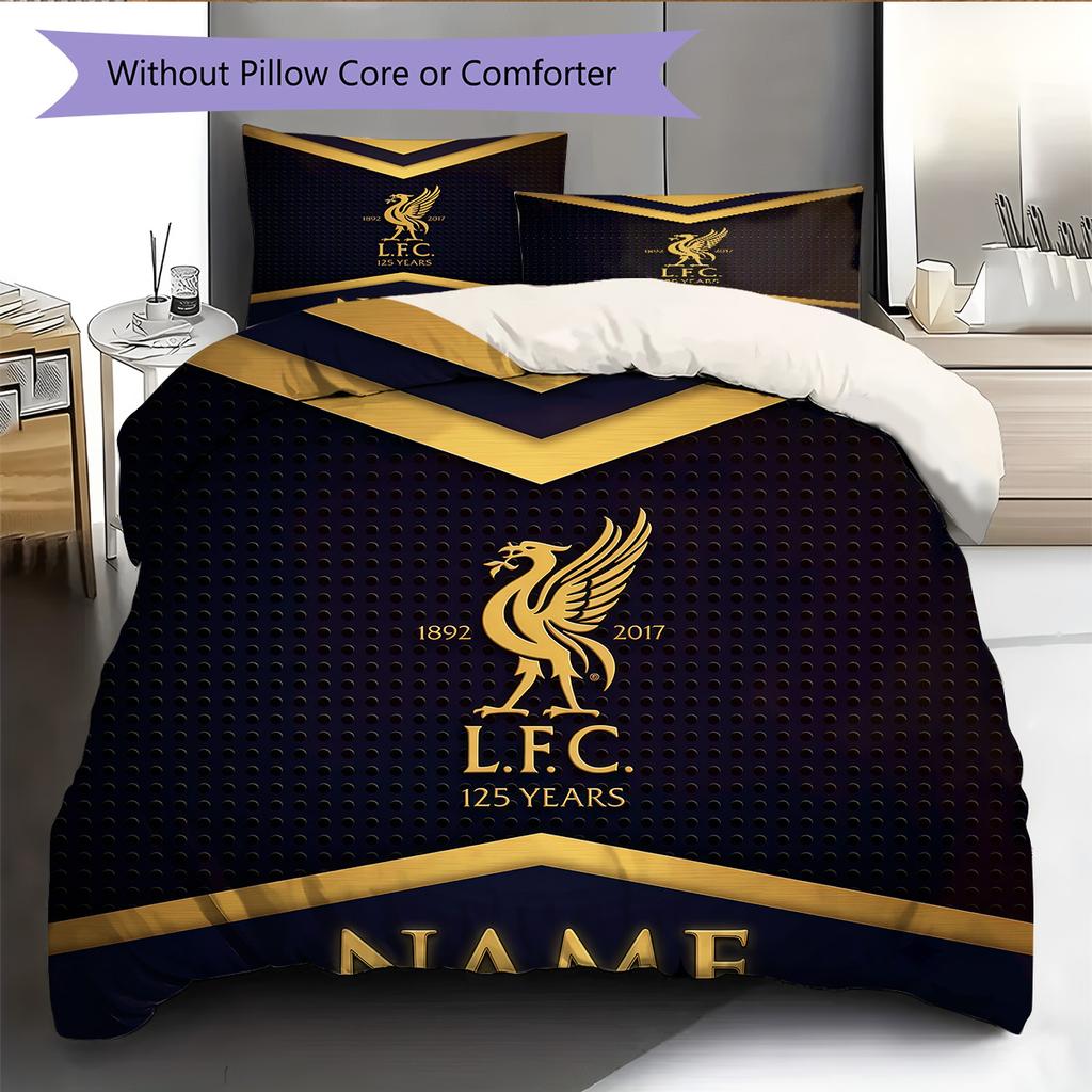 Custom Name Football Club Pattern Bedding Quilt Set Home Decoration Gift (1 * duvet cover + 2 * pillowcase without core)