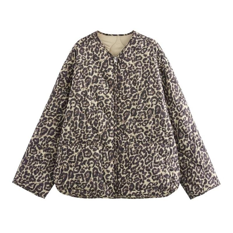 Giacca trapuntata con stampa leopardata da donna, imbottita, mezza stagione, per donna, a maniche lunghe, da donna, calda, invernale, da donna