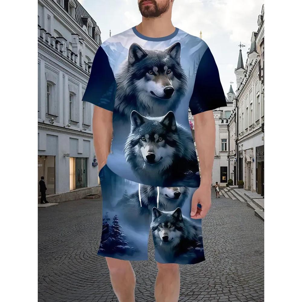 Summer Men's Two-Piece Set Animal 3D Printed Sports Wear Fashionable Soft Comfortable Breathable Large Loose Casual Style Sports Wear