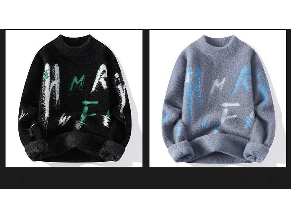 Men's Mink Velvet Half-High Collar Sweater - Autumn/Winter Fleece-Lined, Thick, Warm, Soft Fluffy Yarn.