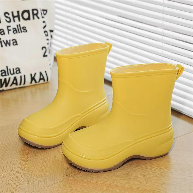Woman New Thick Sole High Top Rain Boots Waterproof Non Slip Round Toe Detachable Cotton Cover Wedges Fashionable Water Shoes