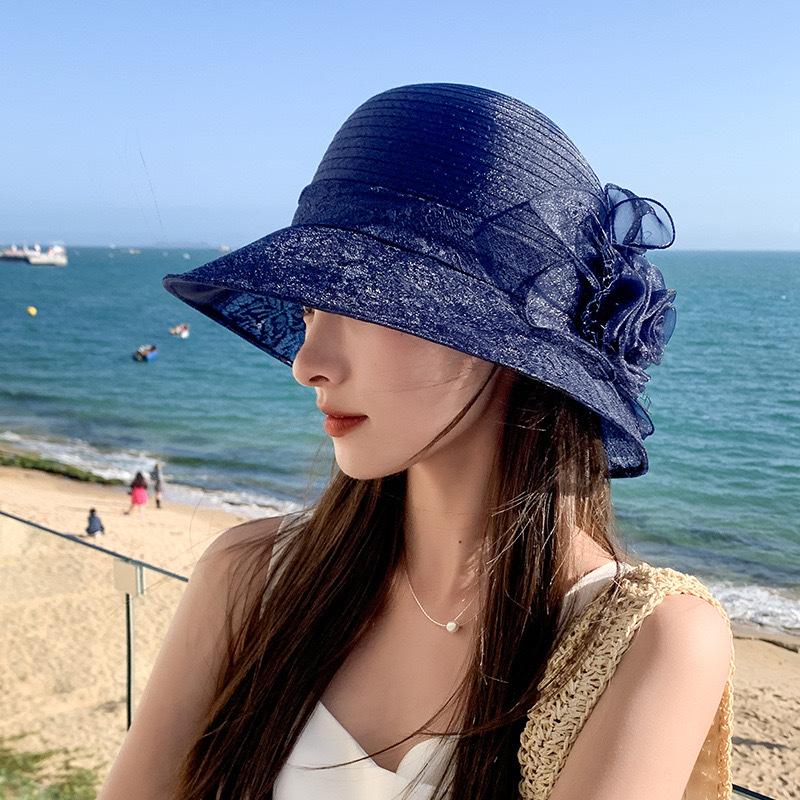 Sommar ny dam elegant organza blomkruka hatt utomhus resor skuggning solskydd cool fiskarhatt trend