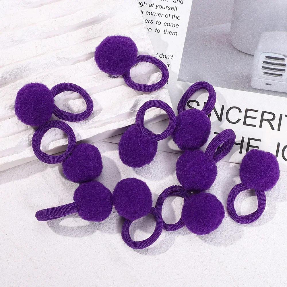RAINBOW BOWS 10Pcs Elastic Hair Bands Plush Ball Rubber Band for Baby Girls Scrunchie Hair Ties Kids Baby Hair Accessories