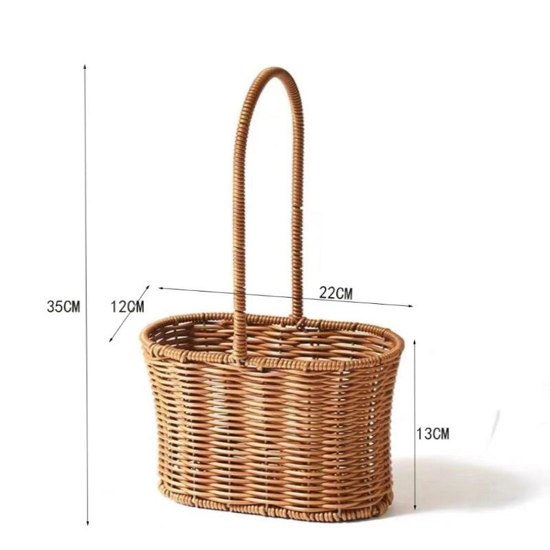 Pastoral-Style Handwoven Rattan Flower Basket - Small Decorative Green Plant Basket