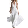 Europe, America 2026 summer women's new holiday style long dress V-neck sexy solid color sleeveless waist lace-up dress