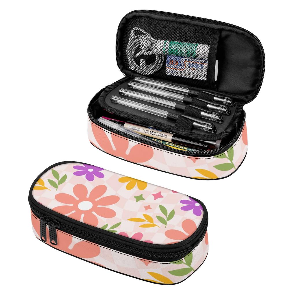 Pencil Case 300D Polyester Multi Compartment Smooth Zipper with Main Compartment Mesh Pocket and Pen Slots for Daily School Use