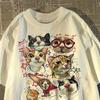 Amerikanisches Retro Lustiger Cartoon-Katzen-Print Kurzärmeliges T-Shirt Damen Sommer Locker Oberteil T-Shirt Grafik-T-Shirts Damenbekleidung Y2K
