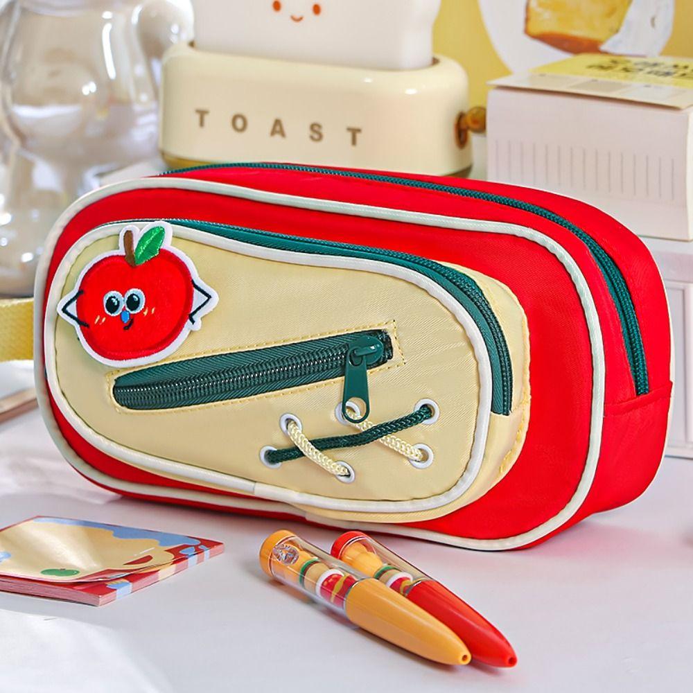 Cute Embroidery Sticker Pen Bag Five Layers Multi-functional Stationery Bag Large Capacity Pencil Case Students