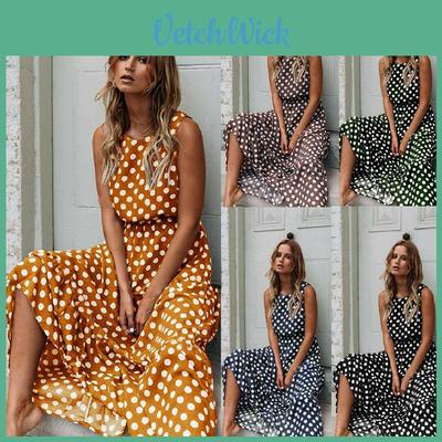 Stilvolles ärmelloses Polka-Dot-Maxikleid für Damen, perfekt für Sommer-Strandurlaube