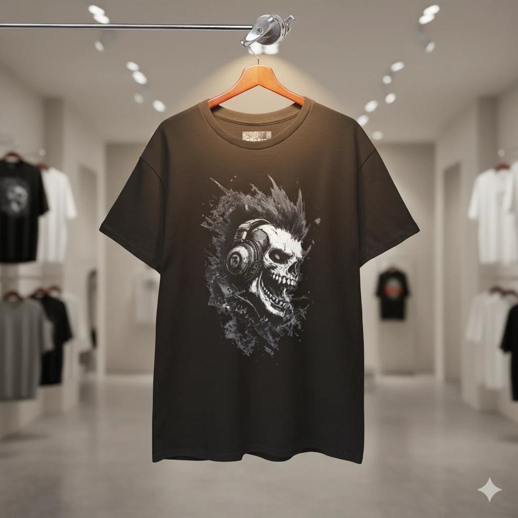 

Skull Headphones Rock Graphic Unisex T-Shirt Dark Music Art Tee - S259 S