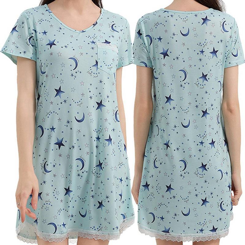 Women's Short Sleeve Loose Nightdress Printed Nightgown