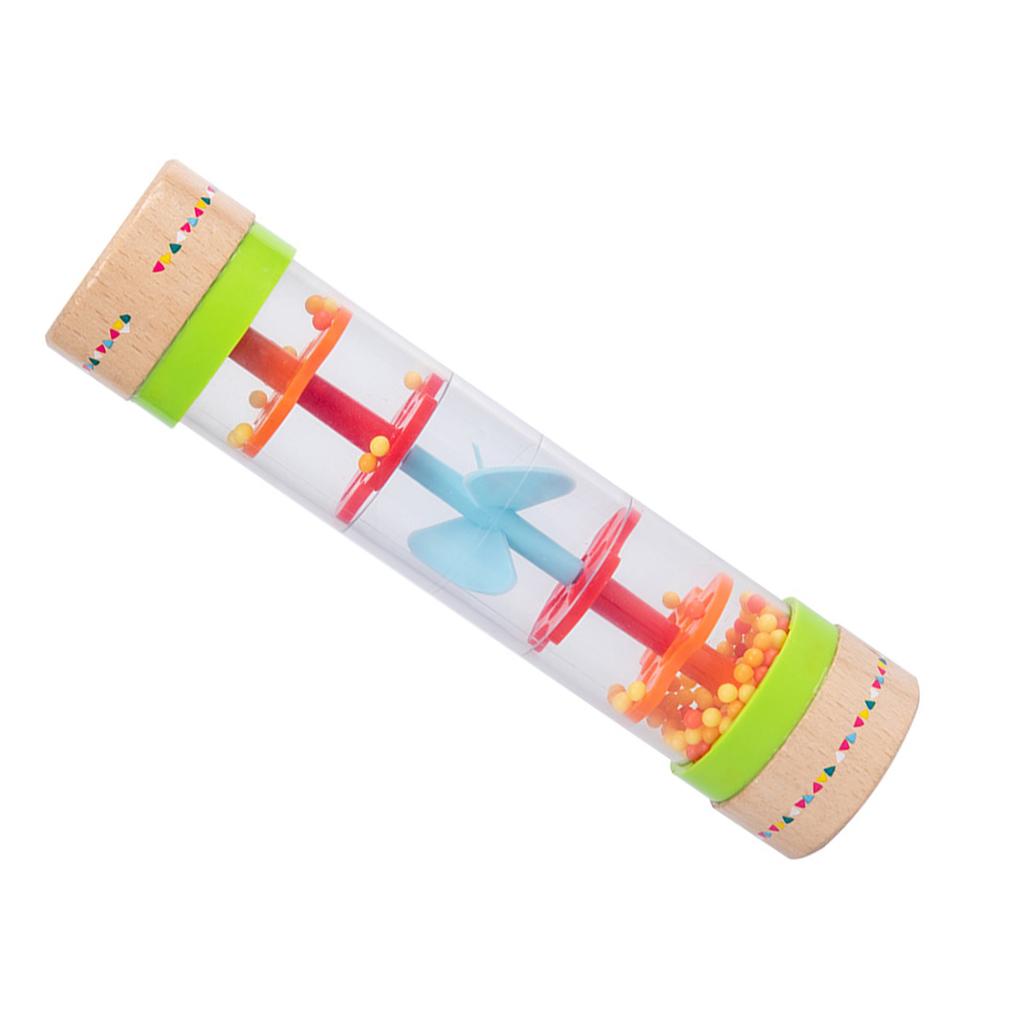 Baby Rainmaker Rain Stick Simulation Wooden Rainbow Rattle Rainmaker Toy Raindrops Musical Instrument Colorful Rain